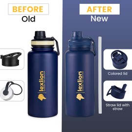 Lexlion Tea Infuser Bottle - Fruit Infuser Water Bottle 32 Oz, Triple Walled Insulated Stainless Steel Bottle, Thermal Leaf Infuser, Silicone Sleeve, Cleaning Brush, 3 Lids Leakproof, Metal Mug Gallon