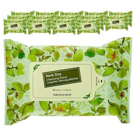 The Face Shop Herb Day Cleansing Tissue, 20 sheets, 15 pcs / 더페이스샵 허브데이 클렌징 티슈, 20매입, 15개