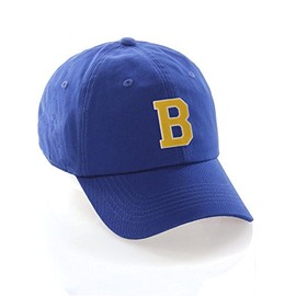 I&W Hatgear Customized Letter Intial Baseball Hat A to Z Team Colors, Blue Cap White Gold Letter B