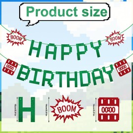 Pixel-Geburtstagsbanner, Geburtstagsbanner Cooler Spielparty Hintergrund für Die Heimfeier-Dekoration für Jungen und Mädchen