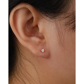 COCHARM 14K Solid Gold Stud Earrings 20g Lobe Earrings Heart Cubic Zirconia Small Stud Earrings for Women