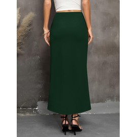 Missufe Women's Maxi Skirt Long Elegant Summer Skirts High Waist Slit Skirt, dark green