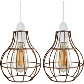 LEDSone 2 Pack of Modern Easy fit Geometric Metal Wire Cage Pendant Lighting Ceiling Light Shade, Indoor Pendant Light Shade lamp Shade for Kitchen, Bedroom. (Brushed Copper, 2 Pack)