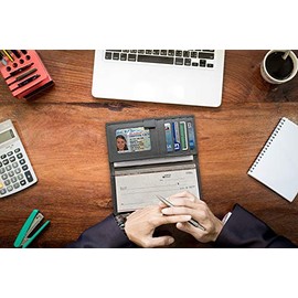 123 cheques baratos RFID de piel para chequera con ranuras para tarjetas de crédito y soporte para bolígrafos, Nogal, 6.75" x 3.5"