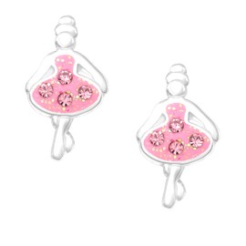 FIVE-D Set of 2 Pairs of Children's Earrings Ballet Shoes and Ballerina 925 Silver in Jewellery Case, Sterling Silver, Crystals