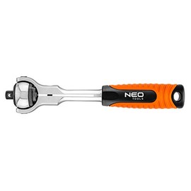 NEO TOOLS Attachment ratchet with 72 teeth for a rotation angle of 5°, attachment wrench CrV and CrMo steel, 360° rotating head, available in 3 versions 1/4 inch, 3/8 inch, 1/2 inch, with DIN
