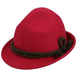 Children's Dreispitz Wool Felt Hat – Plain Costume Hat for Children – Seppl Hat Made of 100% Wool Felt – Hiking Hat with Double Cord – Summer / Winter, red