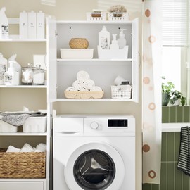 SoBuy Bathroom Kitchen Wall Cabinet Garage or Laundry Room Wall Storage Cabinet Linen Tower Bath Cabinet, Cabinet with Shelf, White BZR200-W