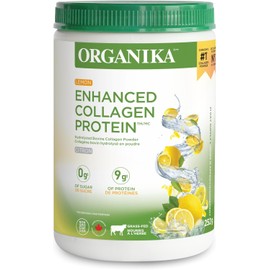 Organika Canadian-Made Enhanced Collagen Protein Powder- Lemon - For Healthy Hair, Skin, Nails, Joints - Hydrolyzed For Better Absorption – Grass-Fed, Non-GMO - 252g