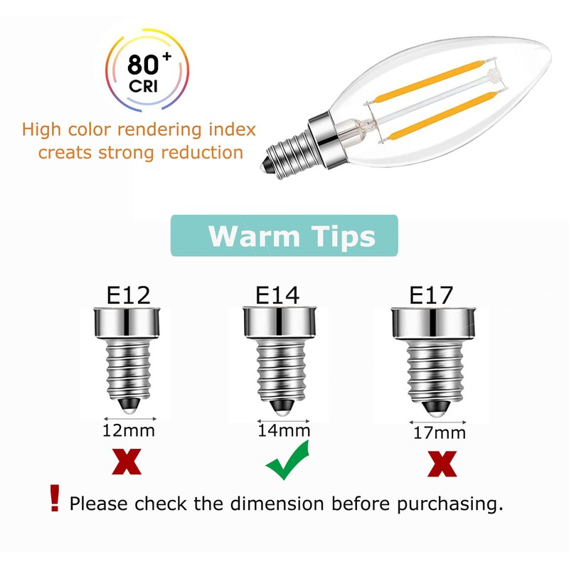 Lamsky E14 European Base LED Filament Edison Bulb, 2W Warm