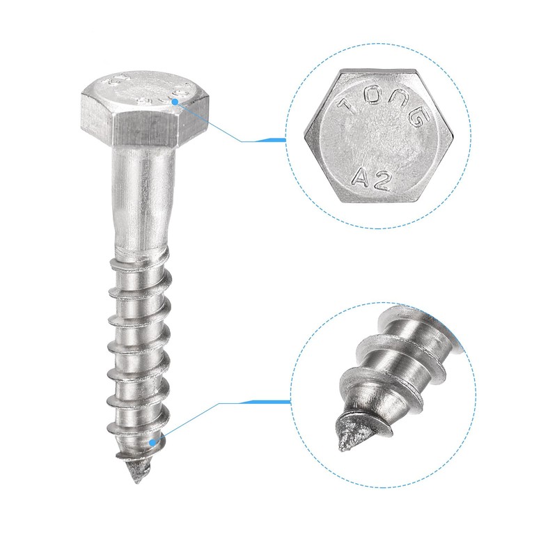 sourcing map Hex Lag Screws, M6 x 30mm 304 Stainless