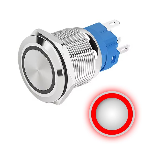 Momentary Pressure Switch 16mm 12V-24V DC 4A Red Ring LED