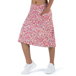 Women's Midi Length Skorts Skirts with 3 Pockets - High Waisted Drawstring Modest Long Casual Travel Walking,Women's 24" Knee Length Skorts(XXXL red Floral)