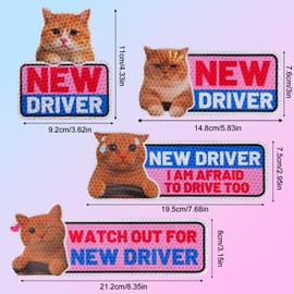 4pcs Funny Cat New Driver Car Magnets, Cute Nervous Cat Reflective Student Driver Signs Reusable Safety Warning Magnetic Bumper Stickers Car Decals for Beginner Novice Drivers Gifts