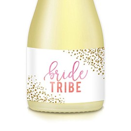 BRIDE TRIBE Mini Champagne & Wine Bottle Labels, Pop the Bubbly! Bachelorette, Engagement Celebrations, Bridesmaid Maid of Honor, Wedding Party Gift Bags, Boxes, Favors, 20 Count 3.5" x 1.75" Stickers