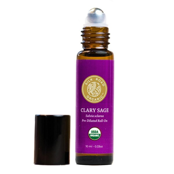 Organic Clary Sage Essential Oil Roll On, Salvia Sclarea, 100% Pure USDA Certified Aromatherapy for PMS, Stress & Mental Clarity - 10 ml Roller by Silk Road Organic - Always Pure, Always Organic