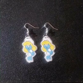 Custom Handmade Laminate Cartoon Classic The Retro Blue Elf 1 Pair Of Earrings