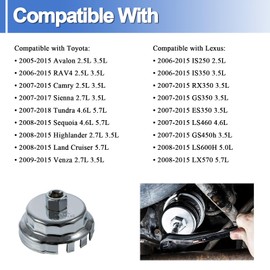 VISVIC Oil Filter Wrench and Drain Tool Set Fit for Toyota, Lexus, Scion 2.0L - 5.7L Engines with Cartridge Style Oil Filter System, 64mm 4 Slots Oil Filter Removal Tool, 901-L-QP-032+QP-465