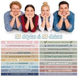 MATEPLUS 20Pcs Motivational Quote Silicone Bracelets Inspirational Rubber Wristbands Colored Bracelets for Teens Men Women Events Team Sports and Back to School Gifts (20 Designs)