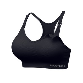 HOFISH Women’s Seamless Support Nursing Bra Medium Impact Maternity Nursing Sports Bras Full Bust Breastfeeding Bra Fit Wearable Pumps Pregnancy Postpartum Must-Have Black M