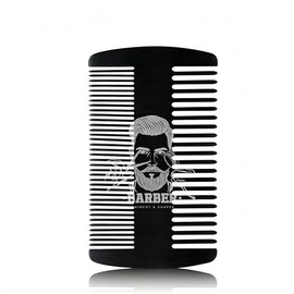 Metal Beard & Mustache Comb for Men - Anti-Static Dual Action - Credit Card Size Stainless Steel EDC Comb, Lice Wallet Pocket, Fine Cutting Teasing Barber Hair Styling - Black