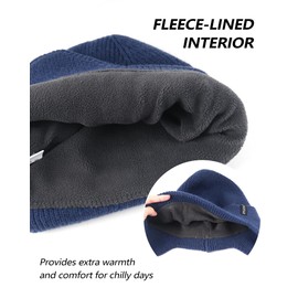 Zylioo S/M/L/XL/XXL Ear Flap Knitted Hat for Large Head, Winter Beanie Hat, Black and navy blue