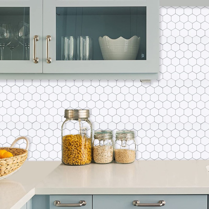 WalDecoo White 3D Hexagonal Peel and Stick Wall Tiles, 10