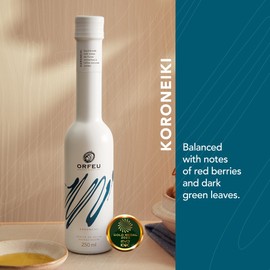 ORFEU - Koroneiki Olive Oil Extra Virgin - Red Fruits, Dark and Green Leaves Sensory Notes - Gluten Free, Low Acidity - Gourmet Food - Ideal for Gift - Olive Oil for Cooking - 8.45 FL oz