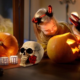 large Rose Flower skull Human Head Size, mexican ceramic skull wall, gothic skull ornaments home decorative home accessories 14.5 * 20.6 * 15.5cm