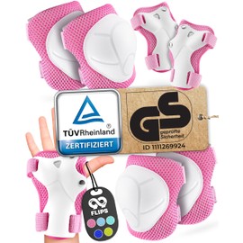 99FLIPS Knee Pads for Children from 3 Years, Children's Ice Skate Protectors, Set of 6, Flash, XS Pink, Gift, for Girls from 6 Years