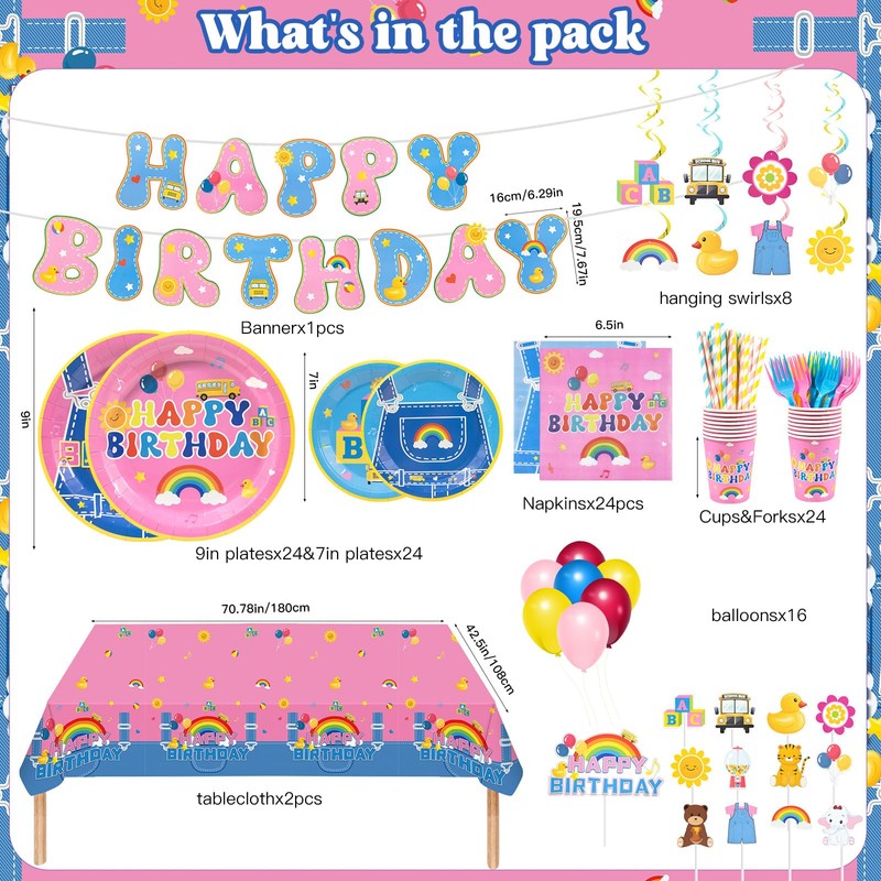 BORAENDEY 192 Pcs Cartoon Teacher Party Decorations Tableware Set,Serves 24
