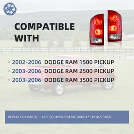 PAANLOK OE Red Tail Lights for 2002-2006 Dodge Ram 1500 & 2003-2006 Ram 2500/3500 | Complete Set w/Circuit Boards & Bulbs | Direct OE Replacement Pair (L#55077347AF/R#55077348AF)