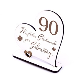 Dekolando 90 Years Decorative Heart Stand, 15 cm x 15 cm, Birthday 90s Table Decoration to Give as a Gift