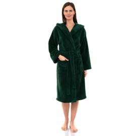 TowelSelections Women's Robe Soft Plush Fleece Hooded Spa Bathrobe Small/Medium Foliage Green