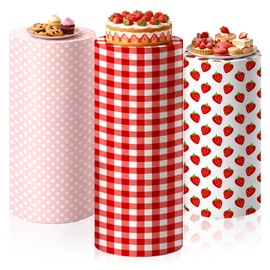SmoothNovelty 3 Pcs Strawberry Cylinder Pedestal Stand Covers Spandex Plinth Strawberry Themed Cylinder Stand Covers for Birthday Party Wedding Shower Props Decor