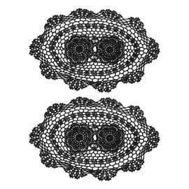 sourcing map 2 Pcs 16x10 Inch Handmade Crochet Doilies, Polyester Cotton Table Placemats Oval Table Crochet Placemats for Dining Table Kitchen Parties, Black