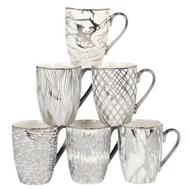 Certified International Matrix Silver Plated Tapered 16 oz. Mugs, Set of 6 Assorted Designs, Multicolor