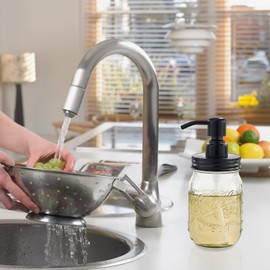 Mason Jar Glass Hand Soap Dispenser, Bathroom Kitchen Farmhouse Decor with Black 304 RustProof Stainless Steel Pump, Ideal for Dish Detergent, Liquid, Lotion (16 Ounces)