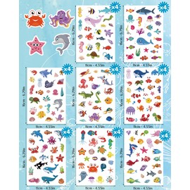 32 Sheets Animal Stickers: 724pcs Ocean Stickers, Water Bottle stickers, Fish Stickers, Waterproof Vinyl Stickers, Under The Sea Animal Stickers for Under The Sea Party Decorations Scrapbooking Laptop