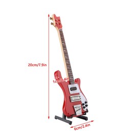 Wooden Miniature Guitar Red Mini Bass Replica Mini Musical Instrument Model with Stand for Home Decoration