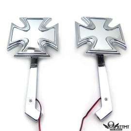 HONGK Motorcycle Rearview LED Turn Signal Maltese Cross Mirrors For Harley Springer