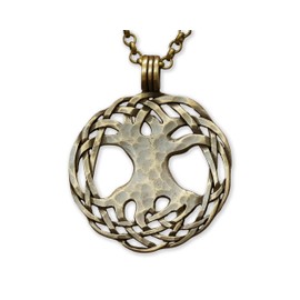 Handcrafted Hand Hammered Yggdrasil Viking Norse World Tree of Life Necklace For Men - Brass Cast Tree of Life Pendant - Viking Gifts - 22 Inch Long Chain Included