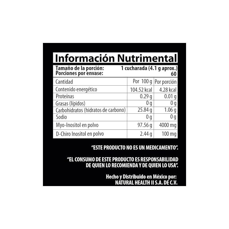 Natural Health. Myo D-Chiro Inositol Ratio 401. Polvo 246 g.