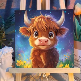 Reivworl Framed Paint by Numbers Kit for Adults Beginner & Kids Ages 8-12, Cow Paint by Number with Frame and Easel, Painting by Numbers for Gifts and Home Decor (10X10Inch)