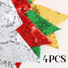 BOOMTOP 4 Hair Bows Christmas Hair Bows New Year's Eve Bow Glitter Hair Bow New Year Christmas Hair Accessories with Sequins Elastic Hair Accessories for Girls Women Red Green Silver Gold