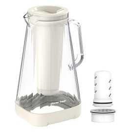 GLACIER FRESH 10 Cup Purela Glass Water Pitcher with 1 Ultrafiltration Membrane and Activated Carbon Filter, Reduces 99% Chlorine, PFOA&PFOS, Coliforms, White