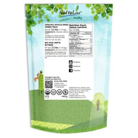 Food to Live - Organic Whole Dried Green Peas, 2.5 Pounds Non-GMO, Green Vatana, Sproutable, Vegan, Kosher, Bulk. Pre-Soak Needed. Rich in Protein, Fiber.