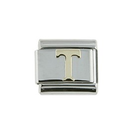 Sabrina Silver Stainless Steel 18k Gold Italian Charm Initial Letter T for Italian Charm Bracelets
