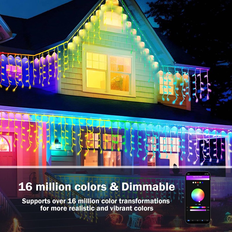 BAIRAYEN Smart Christmas Icicle Lights,66 FT 598 LED RGB Outdoor