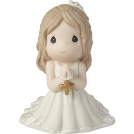 Precious Moments Remembrance of My First Communion Girl Figurine, Bisque Porcelain Communion Gift for Girls, Religious Keepsake for Catholic and Christian Faith